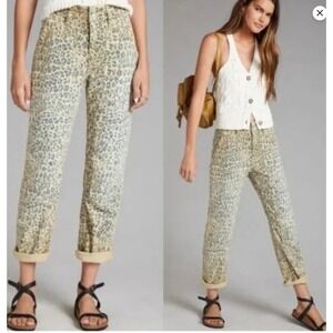 Pilcro Anthropologie Leopard Print Utility Denim Pants Straight Leg 25